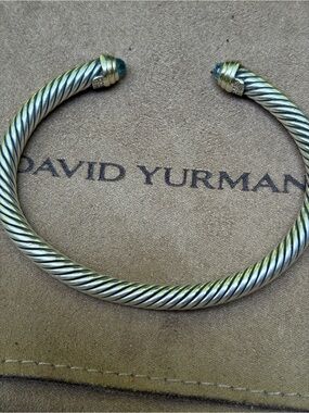 David Yurman cable classic bracelet with gold and blue topaz